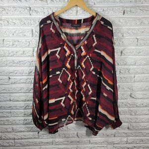 Lane Bryant Womens Top 22 24 Plus Tunic Purple Geometric Sheer Studded GEO38E